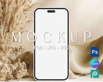 iPhone Screen Mockup, Smartphone Screen Template, Boho Phone Display Canva PSD Mock up