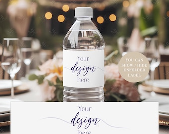 Water Bottle Mockup, 8x2 Label Mockup, Wedding Water Bottle Label PSD Mock up, Wedding Stationery Mock-up, Bottle Sticker Label Mockup PSD