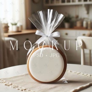 Sugar Cookie Label Mockup, Round Iced Candy Product PSD, Icing Cookie Mock up, Gift-Wrapped Cookie Mock-up for Branding & Packaging