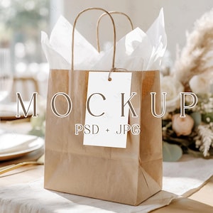 Boho Gift Tag Mockup, Boho Favor Tag Mockup, Thank You Tag Mockup, Paper Bag Gift Tag PSD Mockup, Holiday Tag Mockup, Present Tag Mockup