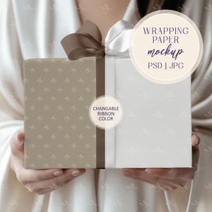 Wrapping Paper Mockup, Gift Wrap Mockup Template, Wedding Wrapped Present Mock up, Bohemian Gift Box Wrapping Paper Mockup PSD Smart Object