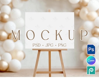 Landscape Welcome Sign Mockup 18x24, Party Easel Poster Template PSD Canva