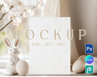 Easter Invitation Mockup, 5x7 Greeting Card PSD Canva Template, Spring Postcard Boho Invite Mock-up