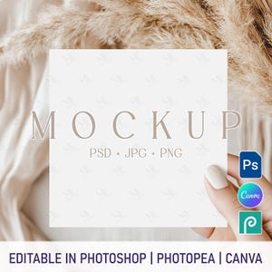 Maqueta de tarjeta cuadrada, tarjeta de invitación de 5x5 (PSD), maqueta de tarjeta de felicitación bohemia, plantilla de postal cuadrada, maqueta de decoración de tarjetas (PSD), maqueta de invitación