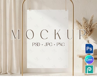 Wedding Sign Mockup A1, Birthday Seating Chart Mock up, Poster Stand Banner PSD Template