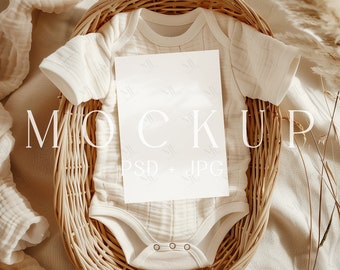 Boho babyshower uitnodigingsmodel, genderneutraal babyshower uitnodigingsmodel, BBaby-aankondigingsmodel blanco 5 x 7 witte kaartmodel PSD