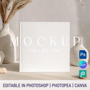 Square Guest Book Mockup, Wedding Hardcover Journal or Planner Mockup PSD PNG, White Boho Photo Album Canva Memory Book Mock-up