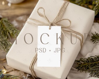 Gift Tag Mockup, Holiday Christmas Favor Tag Mockups, Winter Box Xmas Label Mock up
