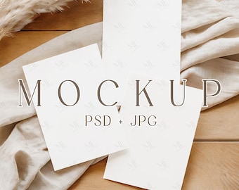 Boho 5x7 Invitation Card Mockup Set, Blank Greeteng Mockup PSD, Wedding Boho Invite Card Mock up, Bundle Three Cards Mockup