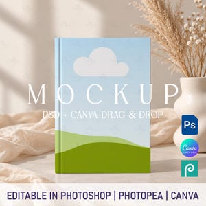 Hardcover Book Mockup, Journal Notebook Cover Mockup, Photo Book and Diary Mock Up, PSD Canva Drag & Drop