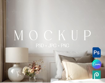 Mockup di carta da parati PSD PNG, modello di murale da parete Canva, modello di parete per interni in stile boho