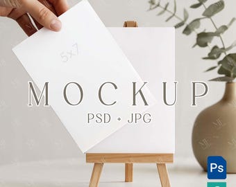 5x7 Invitation Card Mockup, Greeting Card PSD Template, Holiday Wedding Invite Mock-ups Vertical Cards