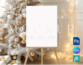 Christmas Welcome Sign Mockup 18x24, Poster on Easel Holiday Event Signage Mockups