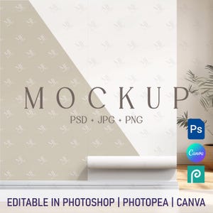 Mockup de papel de parede, mockup de mural de parede, mockup de papel de parede para interiores, mockup de papel de parede editável em PSD, modelo de papel de parede do Canva, exibição de papel de parede