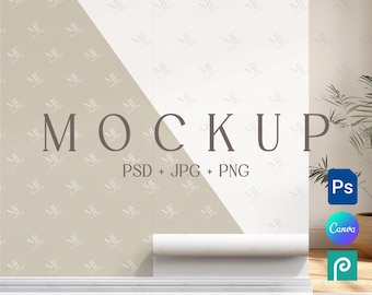 Wallpaper Mockup, Wall Mural Mockup, Interior Wall Paper Mockup, Editable Wallpaper PSD Mockup, Canva Wallpaper Template, Wallpaper Display