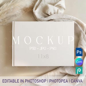 Horisontell fotobokmodell, inbunden album PSD Canva-mall, modell för gästbok för bröllopsdagbok