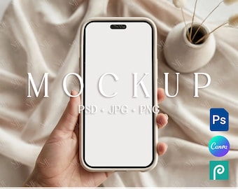 iPhone Screen Mockup, Digital Invitation Mockup, Evite Smartphone Display Template PSD Canva