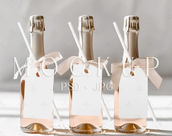 Mini Champagne Mockup Tag, Wedding Mini Bottle Tags Mockup, Mini Bridal Shower Champagne Bottle Labels, Bachelorette Wine bottle tags PSD