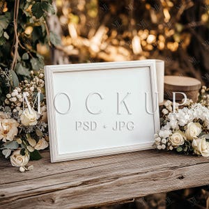 Tischschild Mockup, 8x10 Rahmen Kartenmodell, Boho Hochzeitskarte Mockup, Tischschild Mockup, Fotorahmen Mockup, Horizontale Karte PSD Mockup