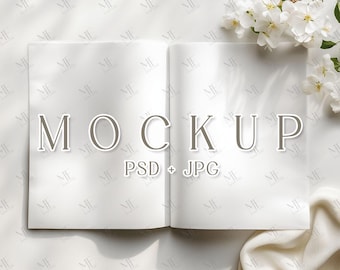 Boho Newspaper Mockup, Folded Newspapers PSD Template, Wedding or Baby Shower Large Magazine Mock-up