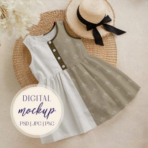 Girl Dress Mockup, All-Over Print Dress Mockup, Summer Dress Mockup PSD, Aesthetic Clothing Mockup Display, Realistic Little Kids Mockup