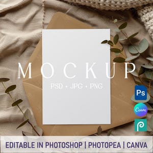 Grußkarte Canva Mockup, Einladungskarte Mockup PSD, Boho 5x7 Postkarte Mockup, Hochzeit oder Baby Shower Party Invite Card Mockup