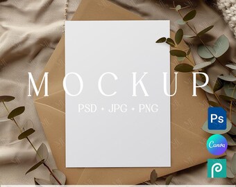 Greeting Card Mockup, Invitation 5x7 Postcard Mockup, Wedding or Baby Shower Invite Template
