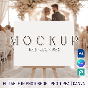 Boho Hochzeit Willkommensschild Mockup - ästhetischer Sitzplan PNG, 24x18 Poster Mockup, horizontales Schild Mockup, Hochzeit Party Dekor PSD Canva