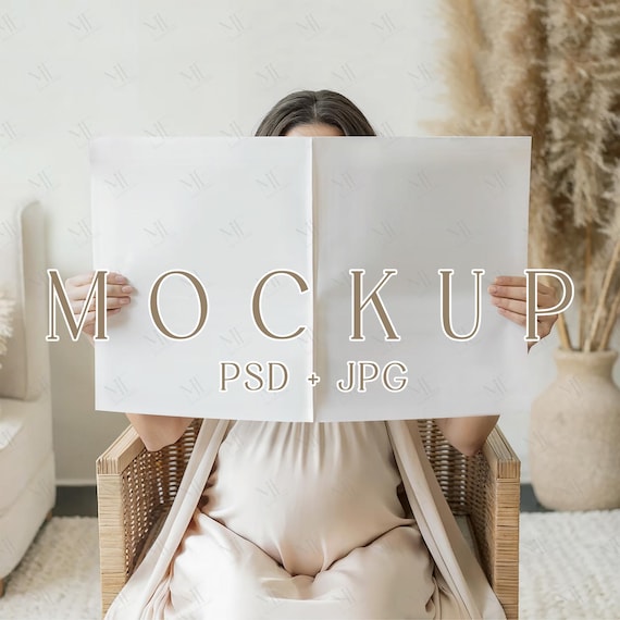 Folded Newspaper Mockup PSD, Large Pregnancy Newspaper PSD Mockup, Baby Shower Magazine Mock Up, 17x11 Folded Paper Card Mockup