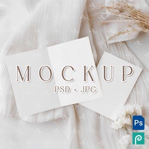 Boho-uitnodigingskaartmodel, gevouwen PSD-huwelijksuitnodiging, 5 x 7 minimale kaartbundelmodel, open wenskaartsuitemodel, babyshowerkaarten