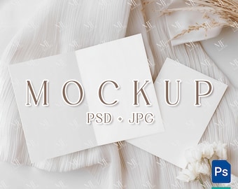 Folded Invitation Double Card Mockup, Front & Back Invitation PSD Template, Greeting Card Mock up