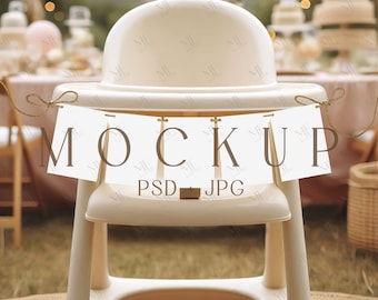 Highchair Banner Mockup, First Birthday Garland PSD Template