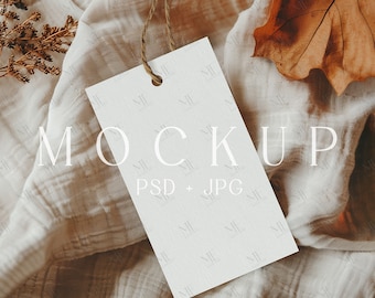 Fall Thank You Tag Mockup, Autumn Gift Tag Template PSD, Halloween Favor Label Mock-ups