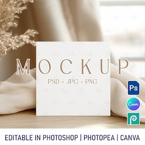 Bozza di biglietto quadrato Boho, modello di invito minimale Canva 5x5, modello di biglietto d'auguri quadrato PSD PNG, modello di biglietto con sfondo neutro