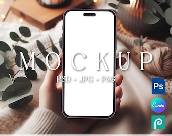 Phone Screen Mockup, Smartphone Invitation Mockup, Mobile Evite PSD PNG Canva Template