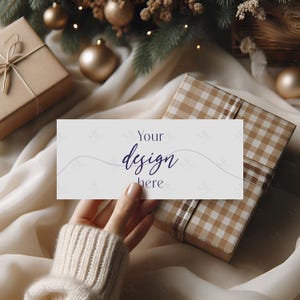 Christmas Gift Ticket Card Mockup, Event Ticket Card Mockup, Holiday Ticket & Certificate Mockup, Winter Present Concert Ticket  Mockup PSD