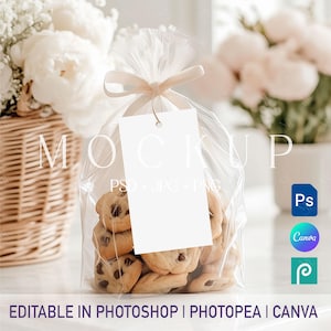 Maquette d'étiquette cadeau, maquette d'étiquette de sac de biscuits, étiquettes de remerciement de mariage modèle PNG