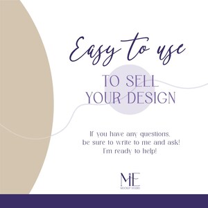 May include: White background with text that reads "Easy to use" and "To sell your design". The text is in a dark purple color. The bottom of the image has a dark purple bar with the logo "ME MOCKUP STUDIO".