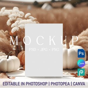 Maqueta de tarjeta de invitación bohemia con calabaza otoñal (PSD, Canva), maqueta de tarjeta de invitación moderna, maqueta de boda de otoño, maqueta de tarjeta de invitación de Halloween de 5x7