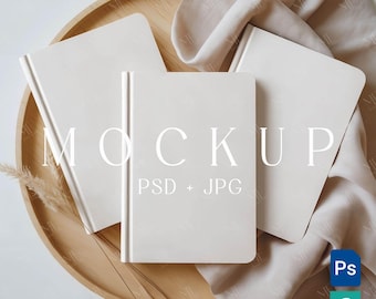 Hardcover Journal Mockup Set, A5 Notebook 3 Planner Photobook Mock-up, Multiple Hardcovers Book Template