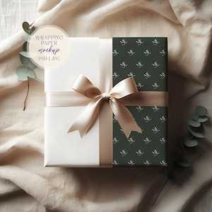 Geschenkpapier Mockup, Geschenkpapier Mockup PSD, Boho Geschenk Mockup, Geschenkbox und Geschenkpapier Mockup, PSD Smart Objekt