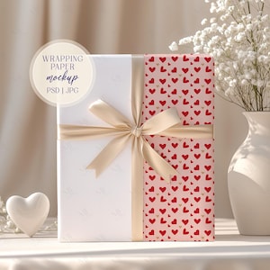 Gift Wrap Mockup, Wrapping Paper Mockup, Favor Box Pattern Paper Mockup, Box and Wrapping Paper Mockup, Mockup Wrapping Paper PSD Template