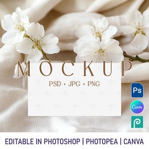 3.5x2 Place Card Mockup, Business Card Mockup, Wedding Name Card Template, Neutral Boho Place Card, Branding Card Mockup PSD PNG Canva Edit