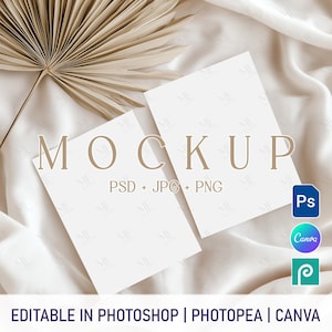 Mockup di invito, PSD di biglietto di invito per matrimonio, Mockup di biglietto doppio 5x7, PNG di invito per baby shower Canva, Modello di biglietto di auguri, Biglietto bifacciale