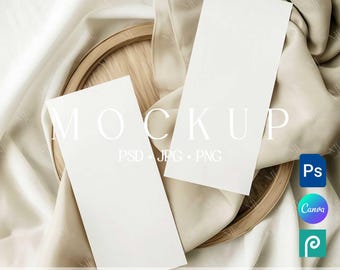 4x9 Wedding Menu Mockup Set, Dinner Program Card Template, Table Menu Canva PSD Mock-ups