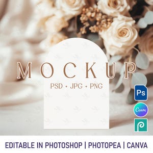 Maqueta de tarjeta de arco de 5 x 7, maqueta de invitación de boda, maqueta de tarjeta bohemia PSD, maqueta de menú de tarjeta Canva PNG, maqueta de tarjeta de asiento, tarjeta de pie de arco