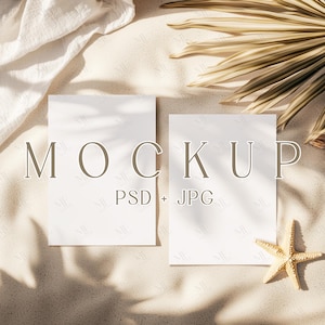 Strand Einladung Mockup, 5x7 Karten Mockup, Doppelkarten Mockup, Bar Menü Mockup, Tropisch Invite Display PSD, Hochzeit Sommer Einladung Mockup