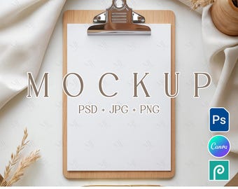 A4 Clipboard Mockup, Notepad Planner Card Mock up, Clipboard PSD Canva Template