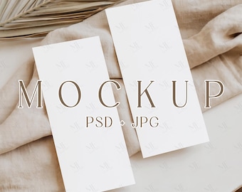 4x9 Menu Card Mockup, Wedding Program Template, Dinner Double Menu PSD