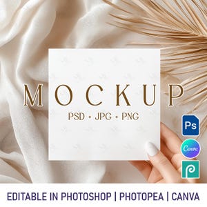 Boho quadratisches Kartenmodell, 5x5 Hochzeitseinladung oder Grußkarte PSD PNG Canva, quadratische Postkarte für Veranstaltungen oder Briefpapierkarten Mockup